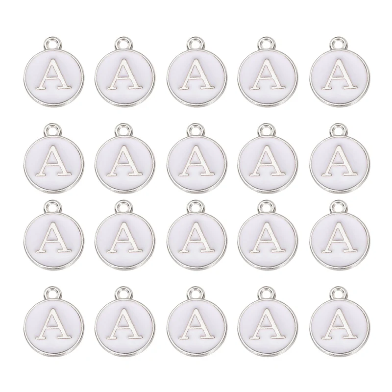 36pcs Letter A Pendants Double Sided Charm Enamel Alphabet Pendant White & White