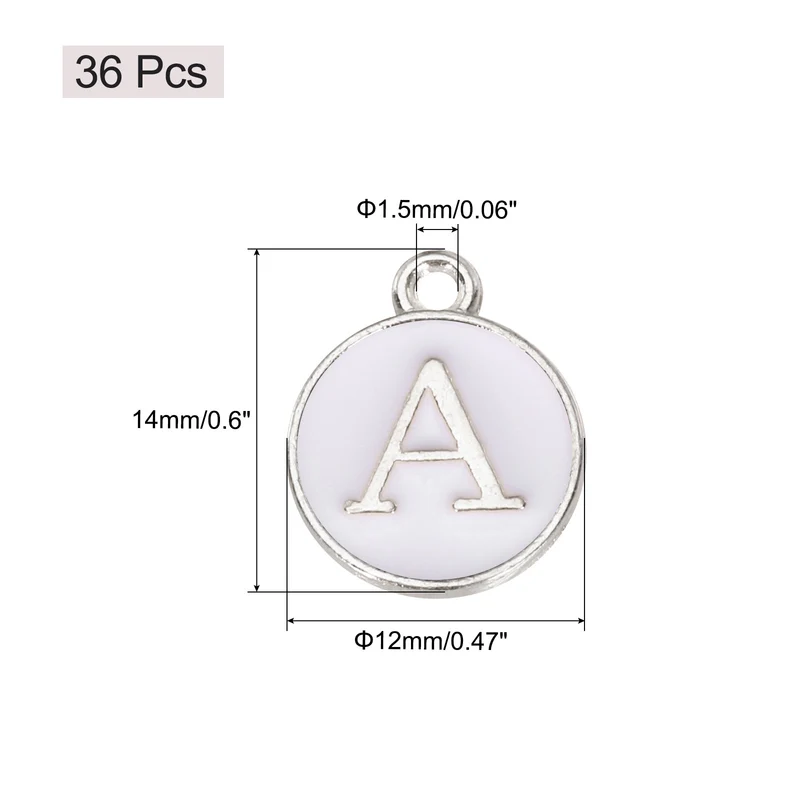 36pcs Letter A Pendants Double Sided Charm Enamel Alphabet Pendant White & White