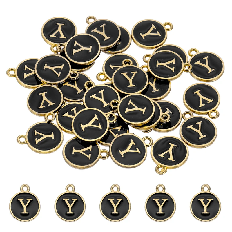 Letter Charm, 30 Pcs Capital Initial Alphabet Y Letter Charm for Bracelet, Black