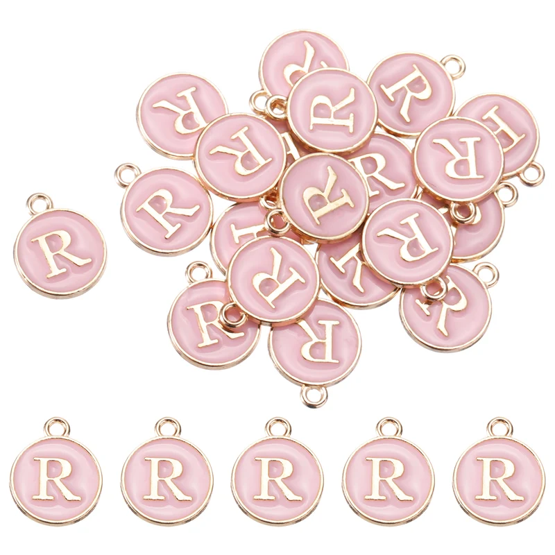 Alphabet r Letter Charm Double Sided Enamel Initial Alphabet Pendant Pink 20pcs