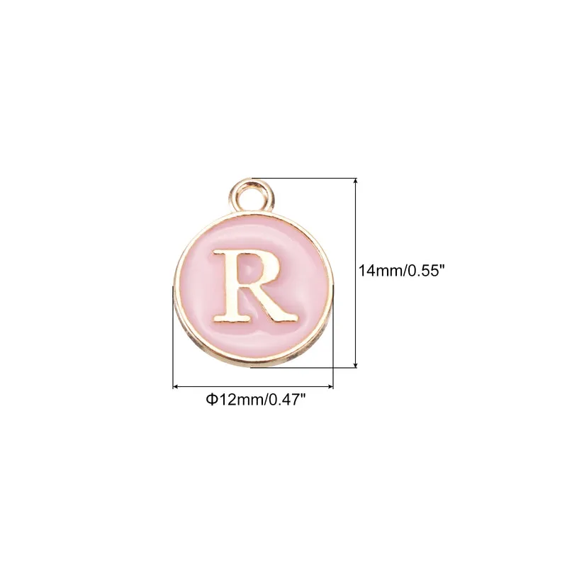 Alphabet r Letter Charm Double Sided Enamel Initial Alphabet Pendant Pink 20pcs