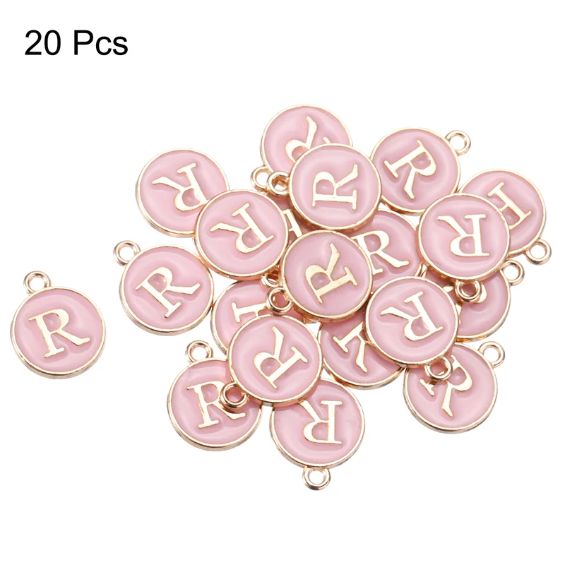 Alphabet r Letter Charm Double Sided Enamel Initial Alphabet Pendant Pink 20pcs