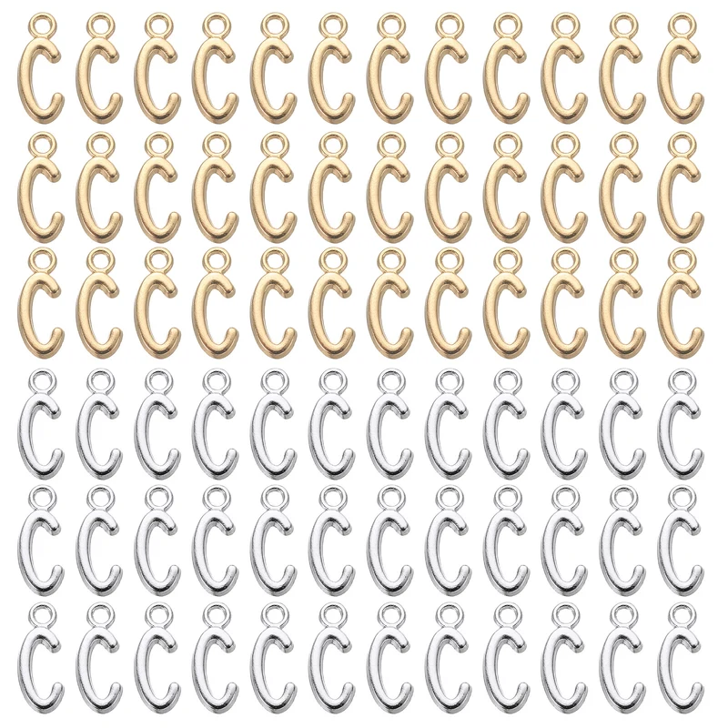 0.3" Letter Charm A-Z for Jewelry Making - C (100 Pack, Bright Silver/Dark Gold)