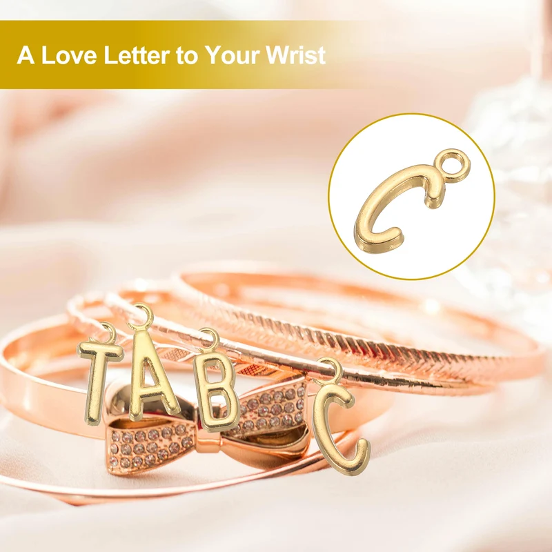 0.3" Letter Charm A-Z for Jewelry Making - C (100 Pack, Bright Silver/Dark Gold)