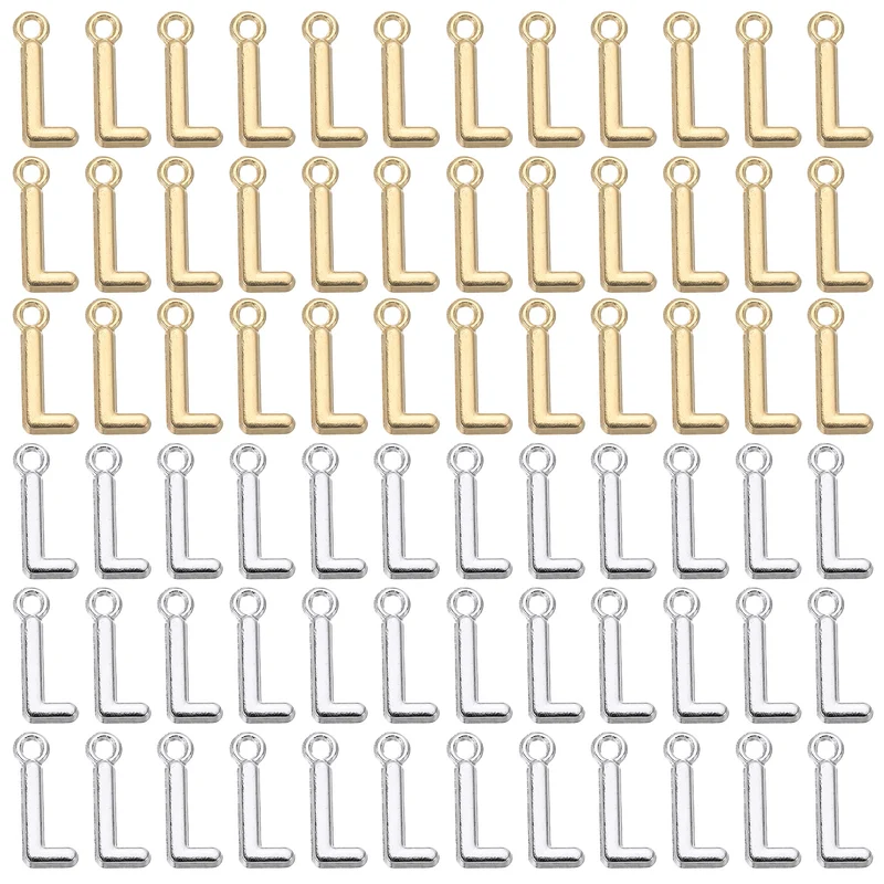 0.3" Letter Charm A-Z for Jewelry Making - L (100 Pack, Bright Silver/Dark Gold)