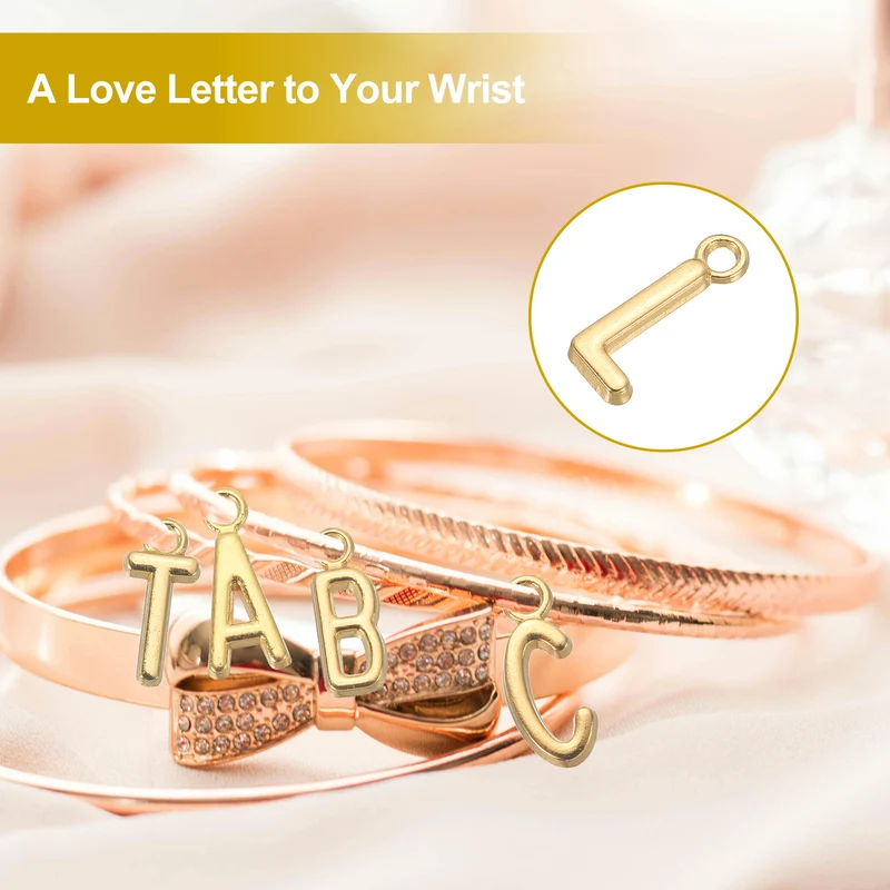 0.3" Letter Charm A-Z for Jewelry Making - L (100 Pack, Bright Silver/Dark Gold)