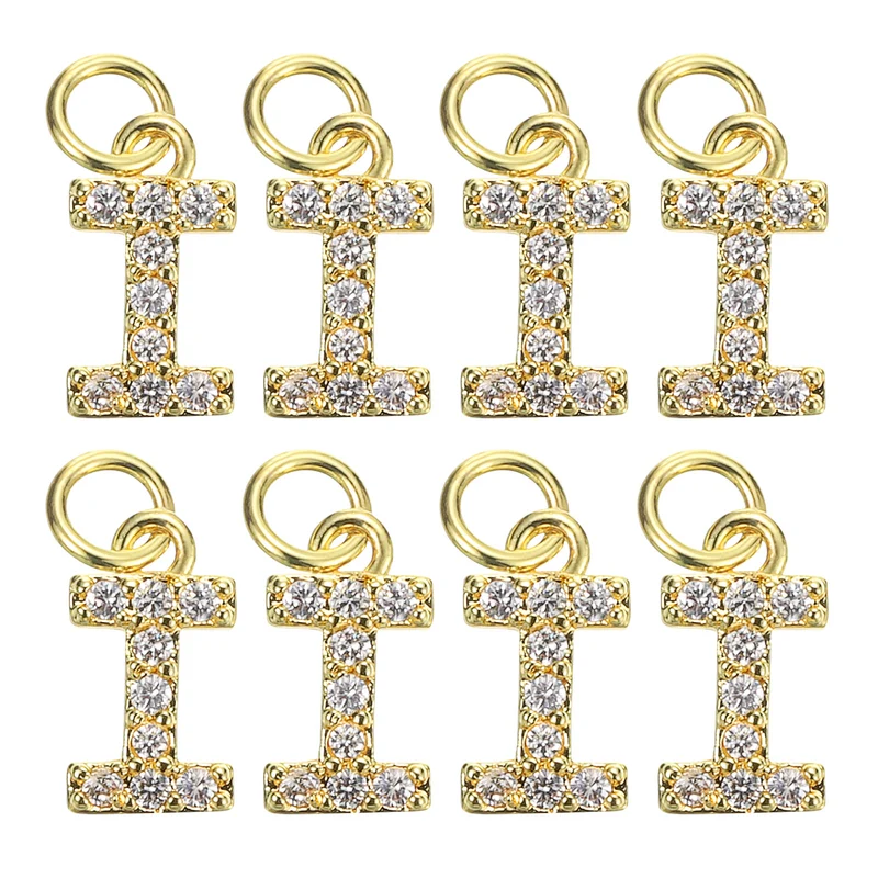 8pcs Rhinestone Letter Charm 3.2mm Copper I Letter Charm Golden