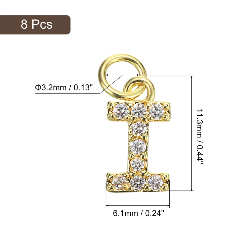 8pcs Rhinestone Letter Charm 3.2mm Copper I Letter Charm Golden
