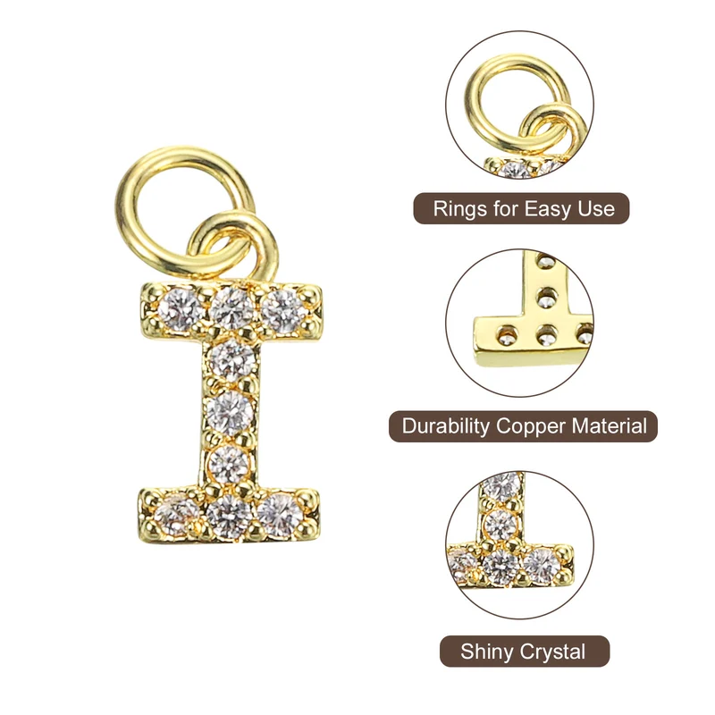 8pcs Rhinestone Letter Charm 3.2mm Copper I Letter Charm Golden