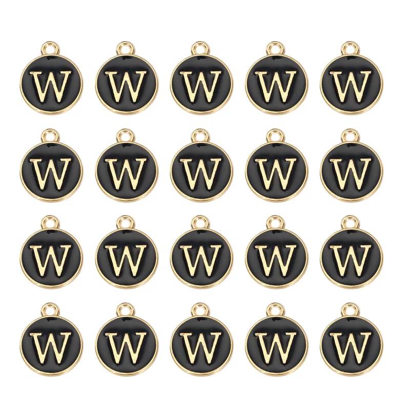 36pcs Letter W Pendants Double Sided Charm Enamel Alphabet Pendant Gold & Black