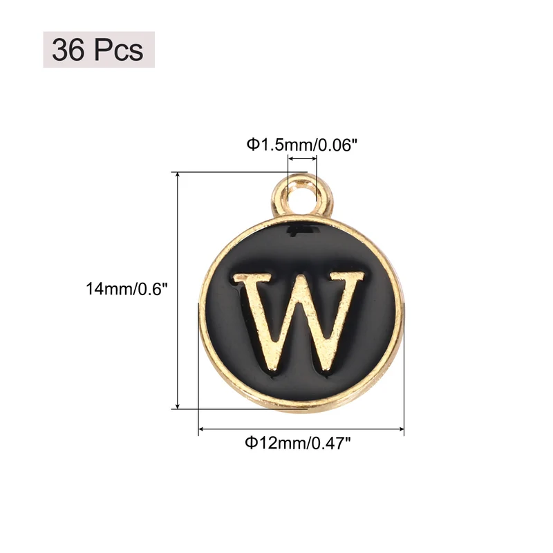 36pcs Letter W Pendants Double Sided Charm Enamel Alphabet Pendant Gold & Black