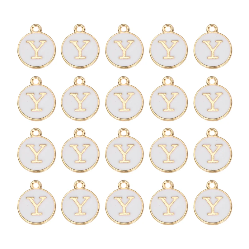 36pcs Letter Y Pendants Double Sided Charm Enamel Alphabet Pendant Gold & White