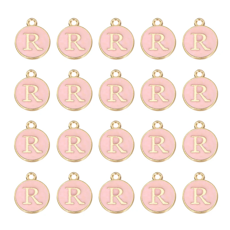 36pcs Letter R Pendants Double Sided Charm Enamel Alphabet Pendant Gold & Pink