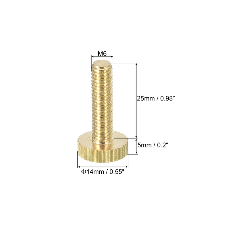 Knurled Thumb Screws, M6x25mm Flat Brass Bolts Grip Knobs Fasteners 5Pcs