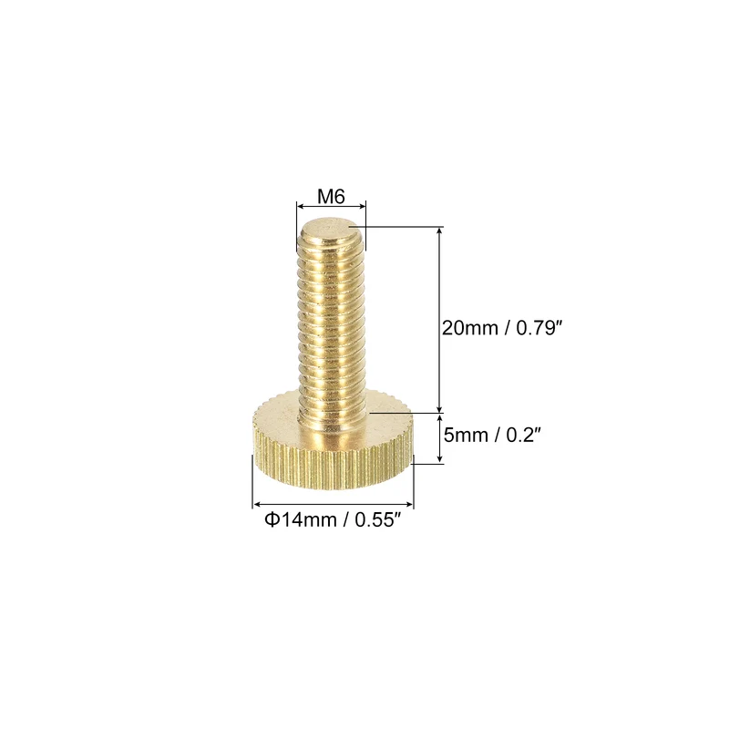 Knurled Thumb Screws, M6x20mm Flat Brass Bolts Grip Knobs Fasteners 5Pcs
