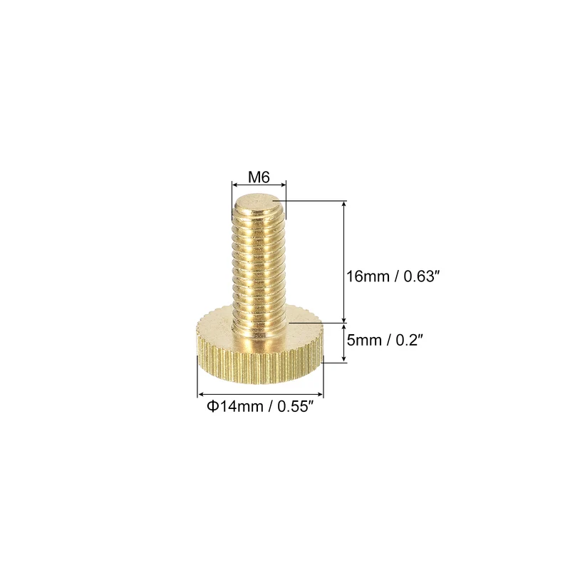 Knurled Thumb Screws, M6x16mm Flat Brass Bolts Grip Knobs Fasteners 5Pcs