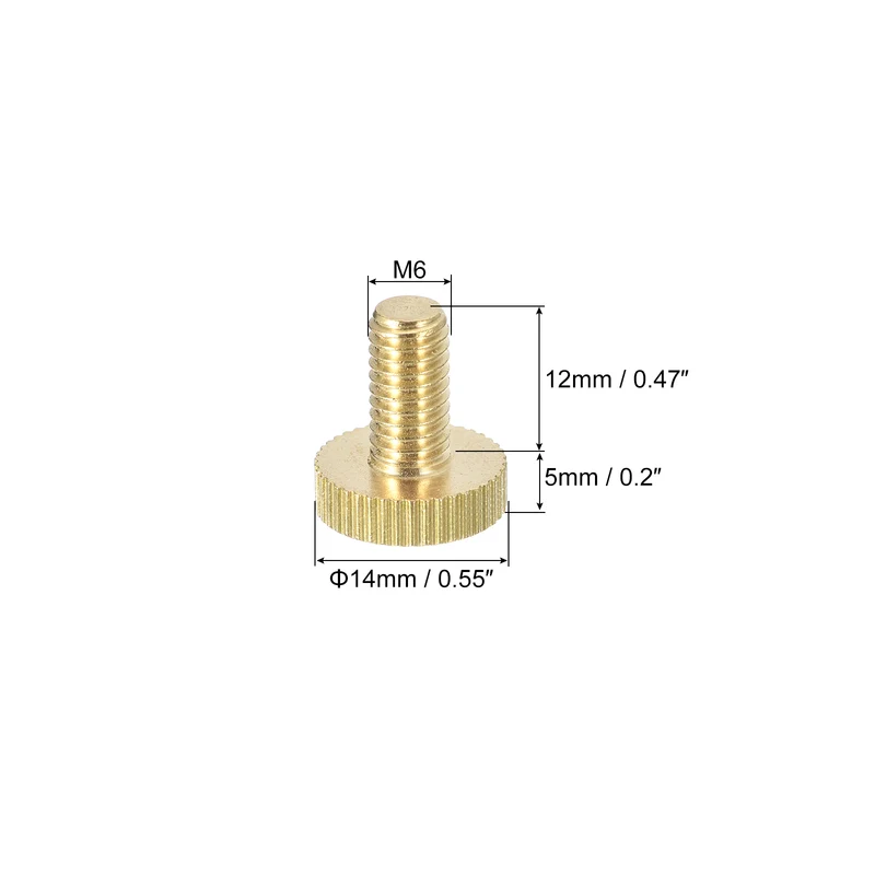 Knurled Thumb Screws, M6x12mm Flat Brass Bolts Grip Knobs Fasteners 5Pcs