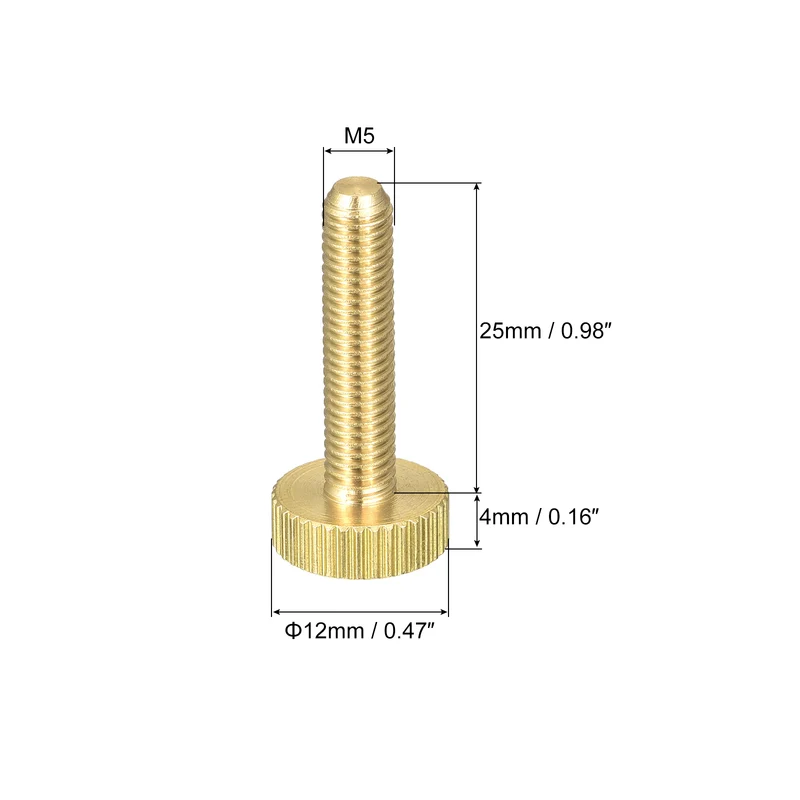 Knurled Thumb Screws, M5x25mm Flat Brass Bolts Grip Knobs Fasteners 5Pcs