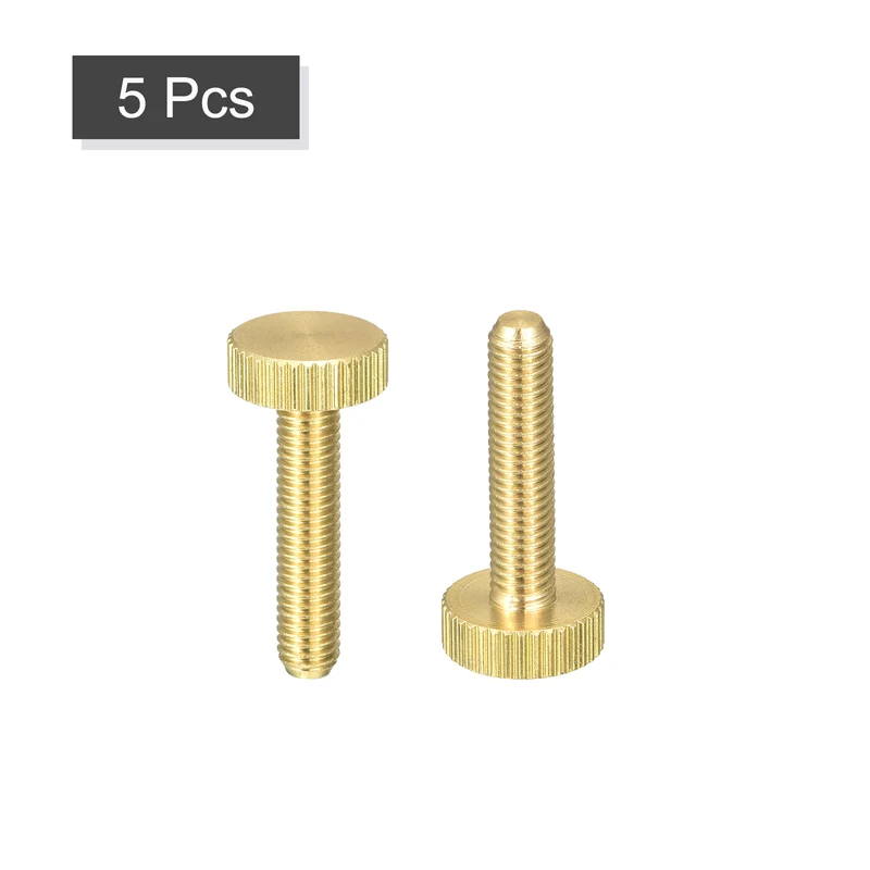 Knurled Thumb Screws, M5x25mm Flat Brass Bolts Grip Knobs Fasteners 5Pcs
