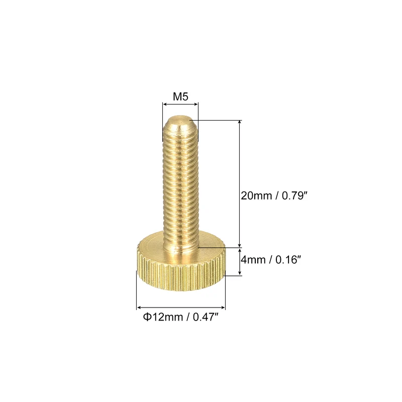 5Pcs Knurled Thumb Screws M5x20mm Flat Brass Bolts Grip Knobs Fasteners