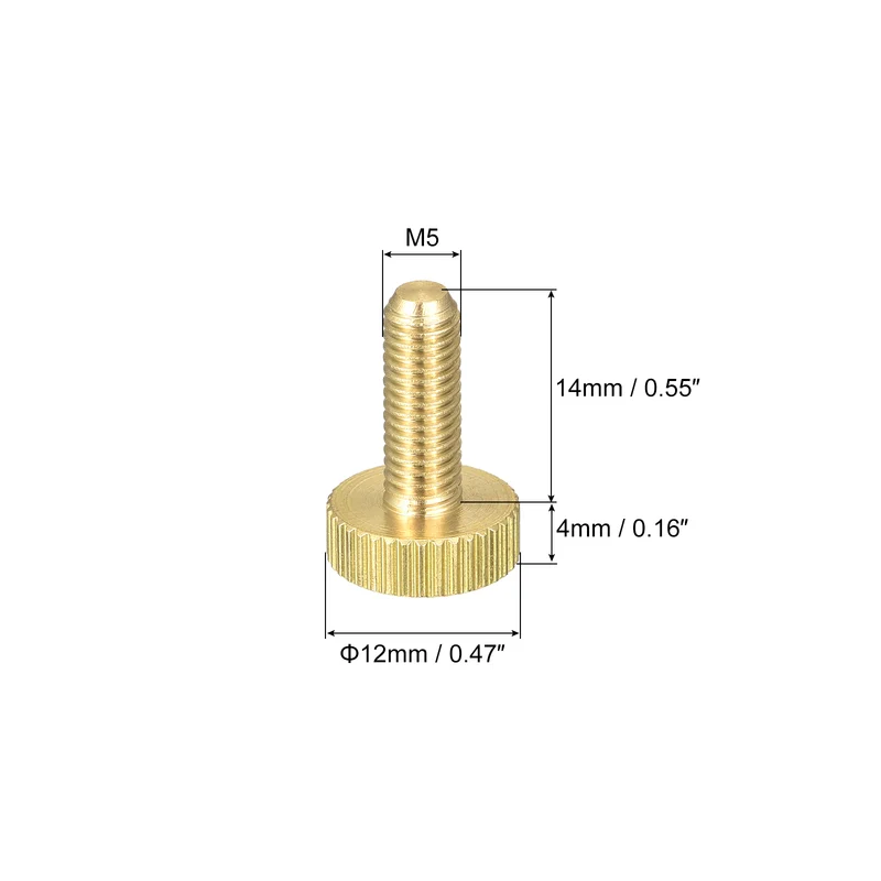 Knurled Thumb Screws, M5x14mm Flat Brass Bolts Grip Knobs Fasteners 5Pcs