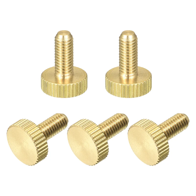 Knurled Thumb Screws, M5x12mm Flat Brass Bolts Grip Knobs Fasteners 5Pcs