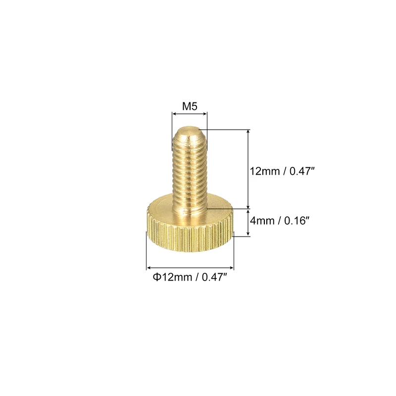 Knurled Thumb Screws, M5x12mm Flat Brass Bolts Grip Knobs Fasteners 5Pcs