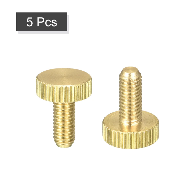 Knurled Thumb Screws, M5x12mm Flat Brass Bolts Grip Knobs Fasteners 5Pcs