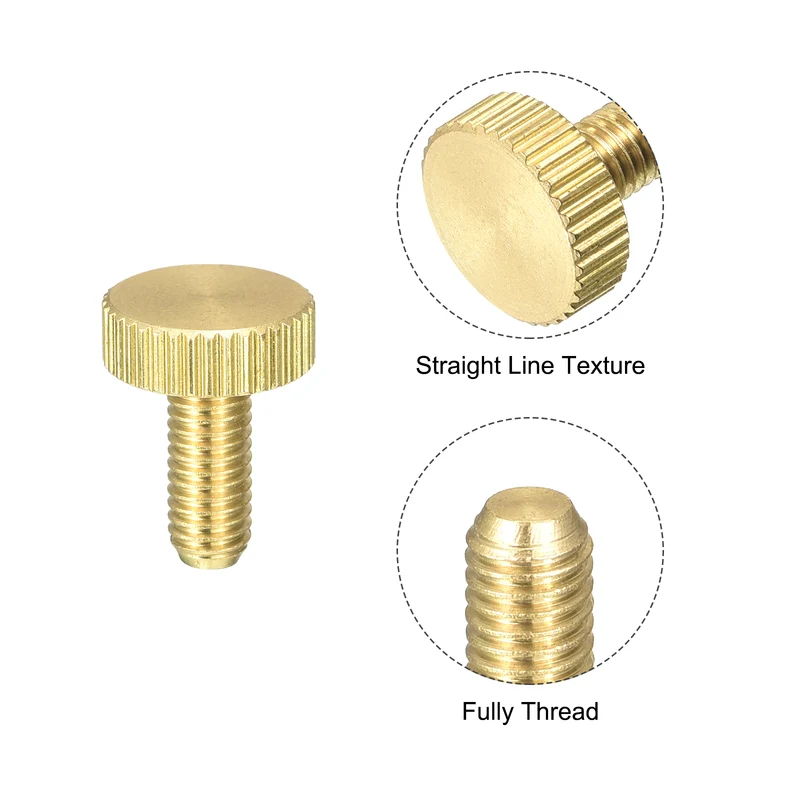 Knurled Thumb Screws, M5x12mm Flat Brass Bolts Grip Knobs Fasteners 5Pcs