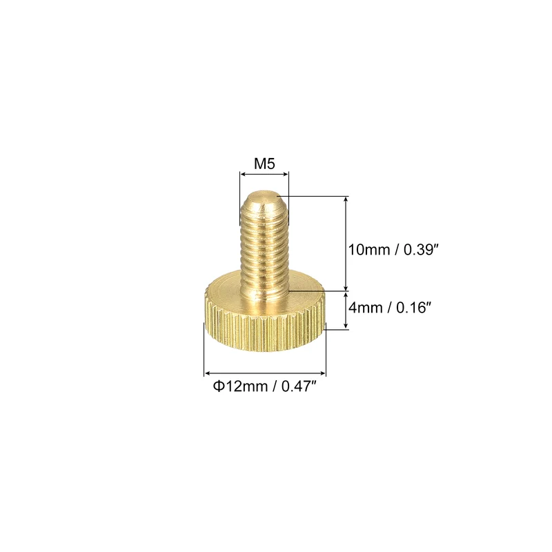 Knurled Thumb Screws, M5x10mm Flat Brass Bolts Grip Knobs Fasteners 5Pcs