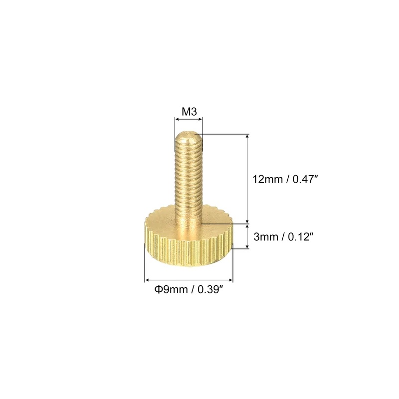 Knurled Thumb Screws, M3x12mm Flat Brass Bolts Grip Knobs Fasteners 5Pcs