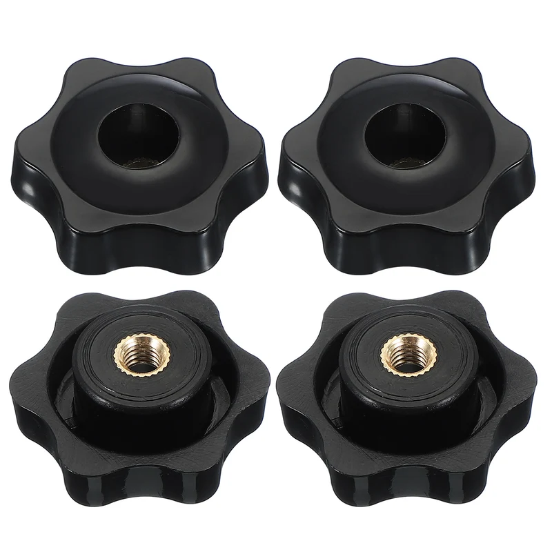 M6 x 38mm Through Hole Knob Nut Screw 4 Pcs Brass Female Thread Knob Black