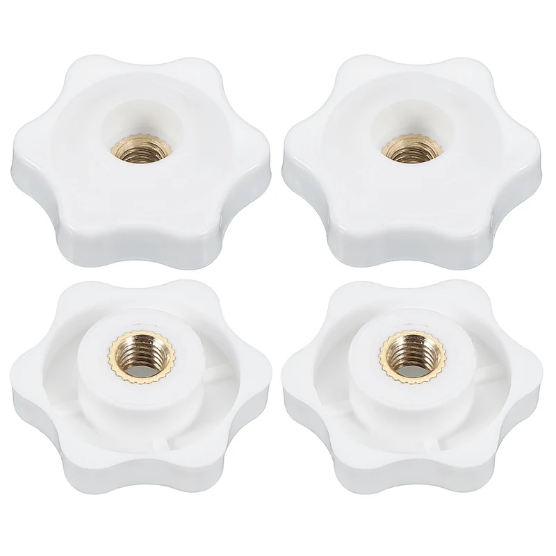 M6 x 32mm Through Hole Knob Nut Screw 4 Pcs Brass Female Thread Knob White