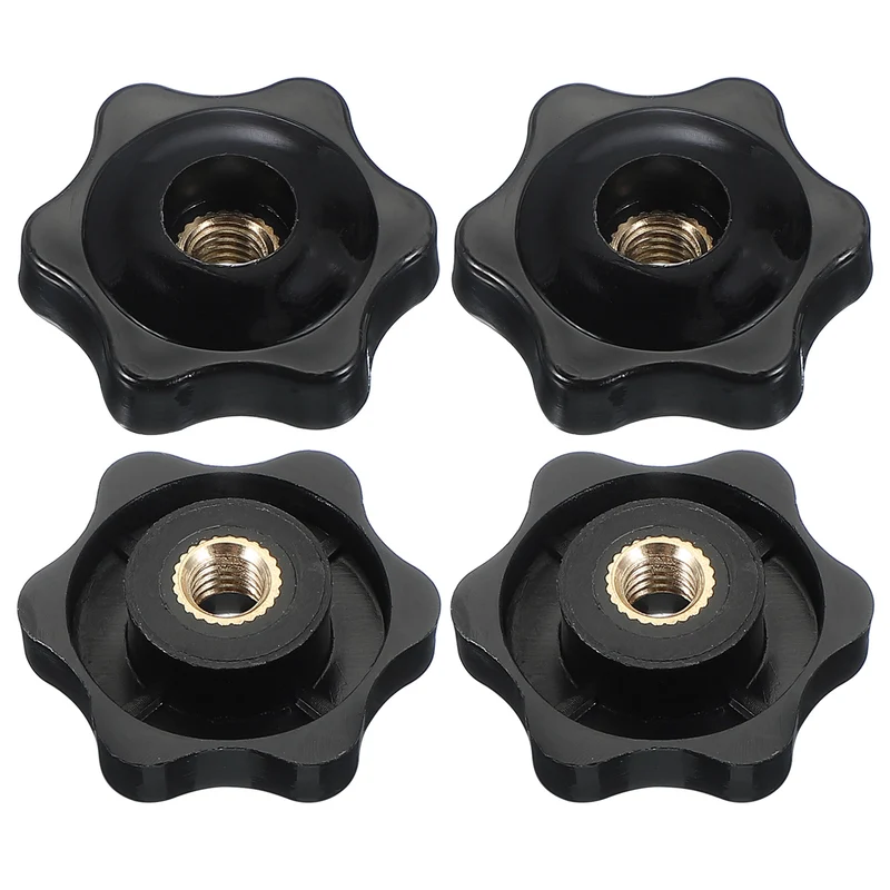 M6 x 32mm Through Hole Knob Nut Screw 4 Pcs Brass Female Thread Knob Black