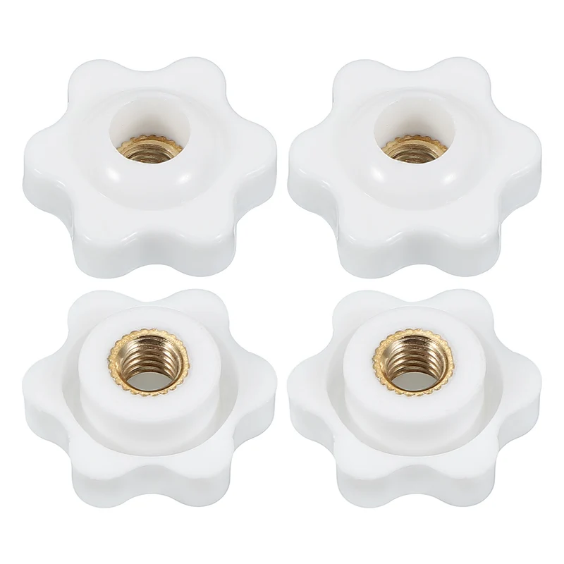 M6 x 25mm Through Hole Knob Nut Screw 4 Pcs Brass Female Thread Knob White