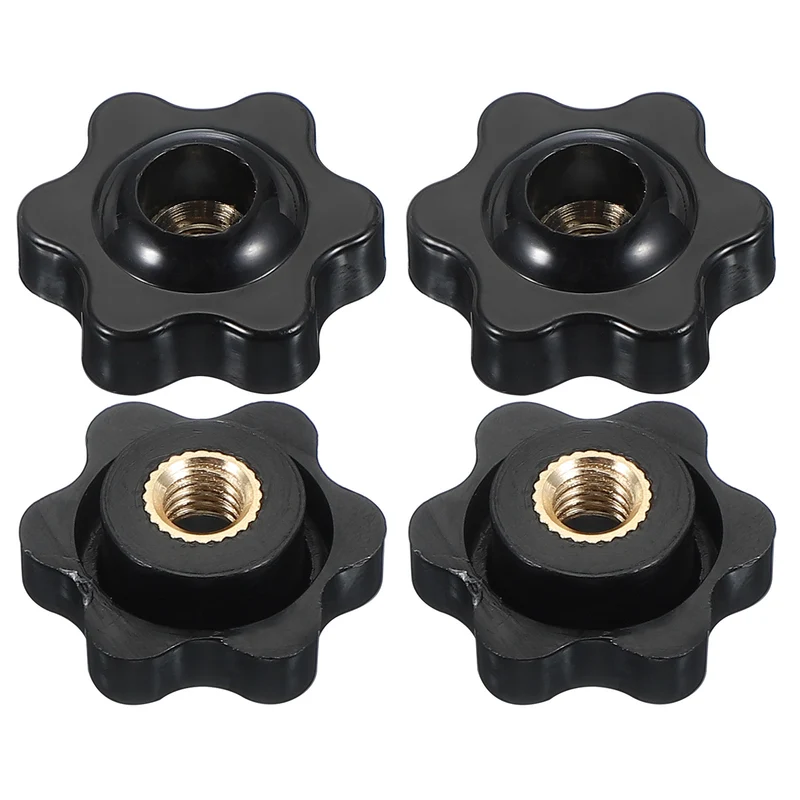 M6 x 25mm Through Hole Knob Nut Screw 4 Pcs Brass Female Thread Knob Black