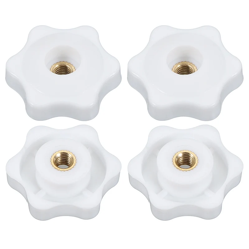 M5 x 32mm Through Hole Knob Nut Screw 4 Pcs Brass Female Thread Knob White