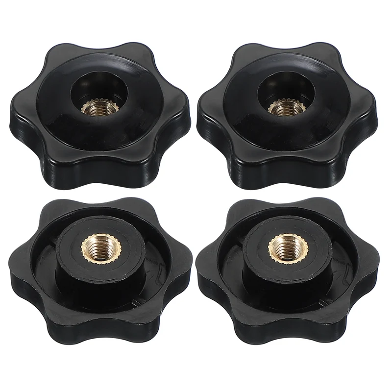 M5 x 32mm Through Hole Knob Nut Screw 4 Pcs Brass Female Thread Knob Black