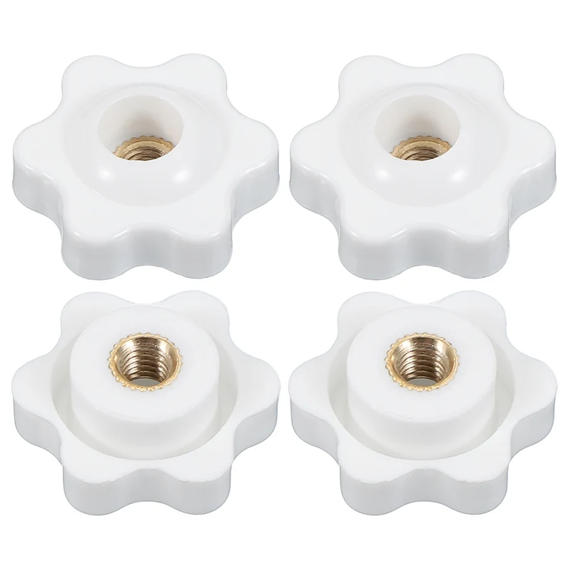 M5 x 25mm Through Hole Knob Nut Screw 4 Pcs Brass Female Thread Knob White