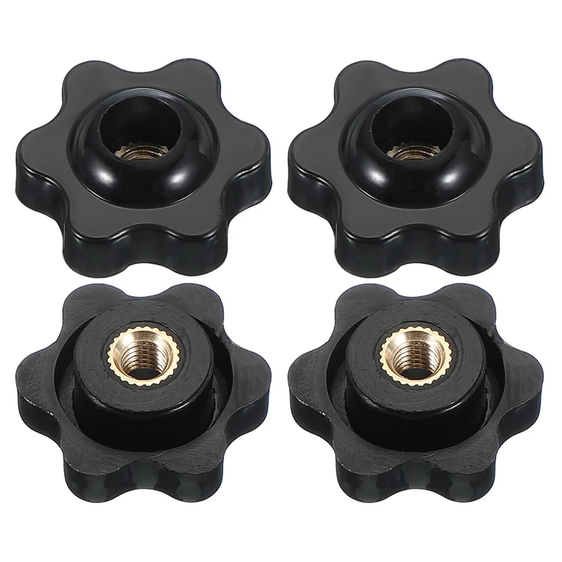 M5 x 25mm Through Hole Knob Nut Screw 4 Pcs Brass Female Thread Knob Black