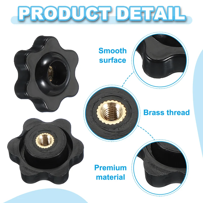 M5 x 25mm Through Hole Knob Nut Screw 4 Pcs Brass Female Thread Knob Black
