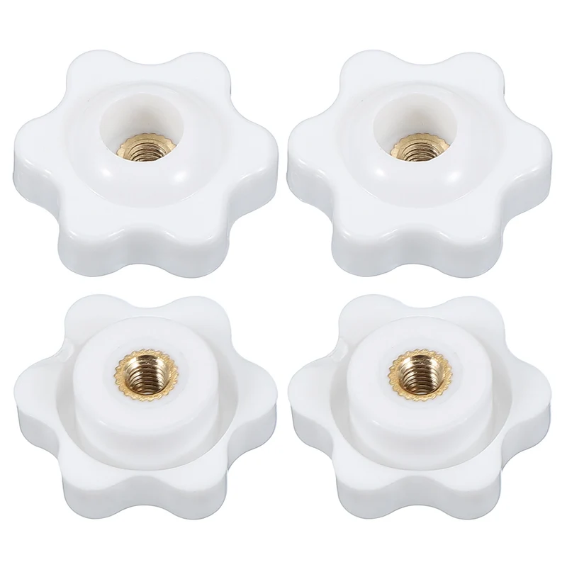 M4 x 25mm Through Hole Knob Nut Screw 4 Pcs Brass Female Thread Knob White