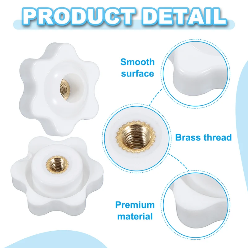 M4 x 25mm Through Hole Knob Nut Screw 4 Pcs Brass Female Thread Knob White