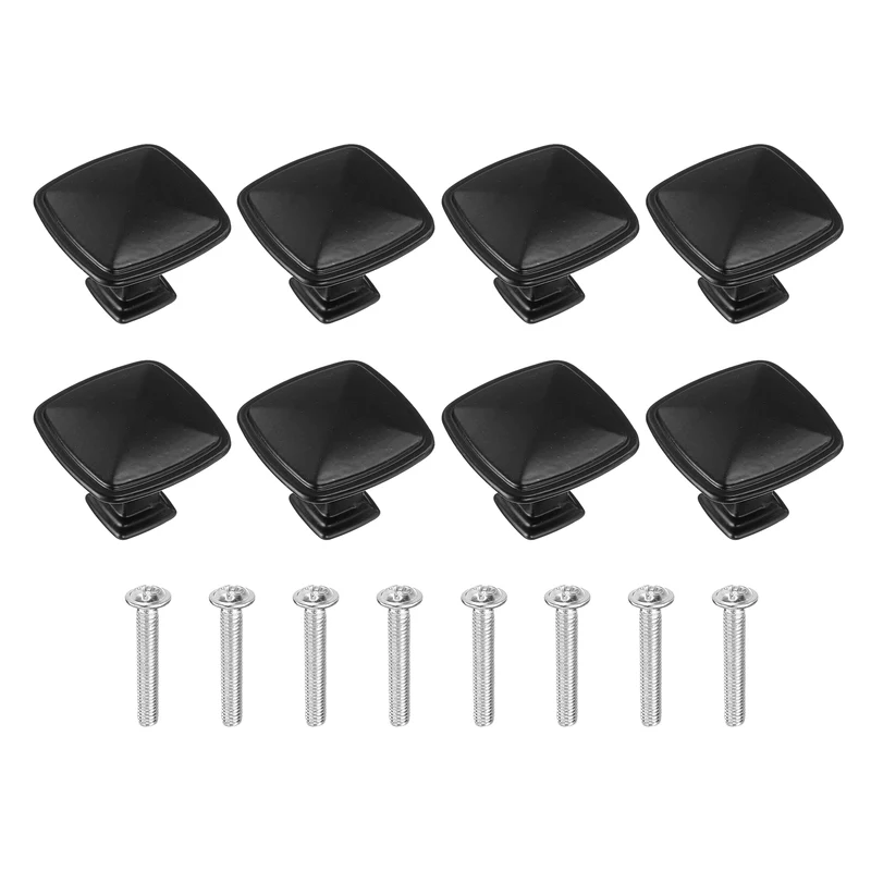 8Pcs Cabinet Knobs, 1.22" Single Hole Square Drawer Knob with Screws, Black