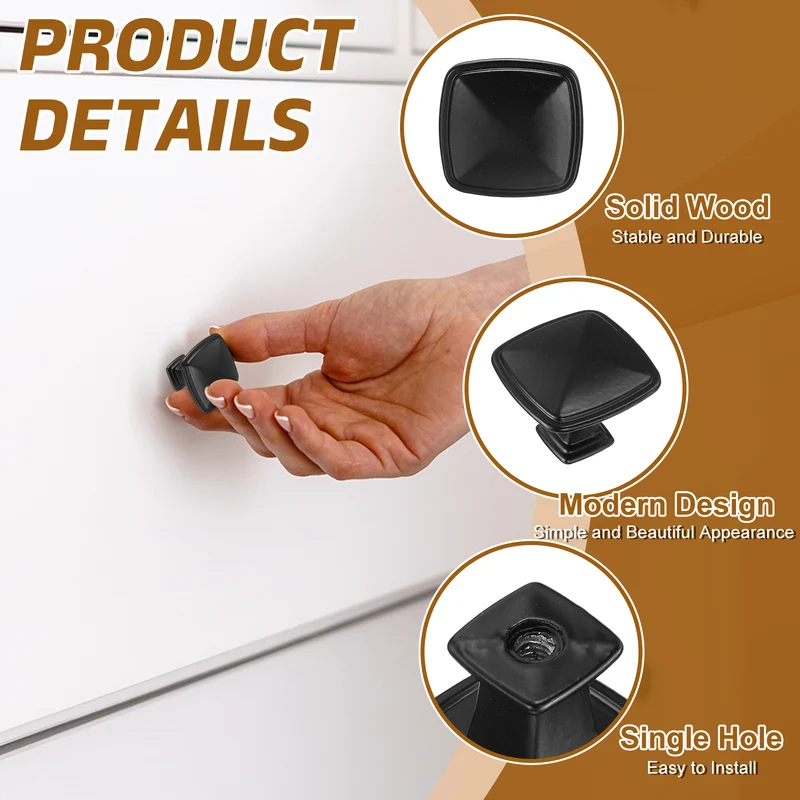 8Pcs Cabinet Knobs, 1.22" Single Hole Square Drawer Knob with Screws, Black