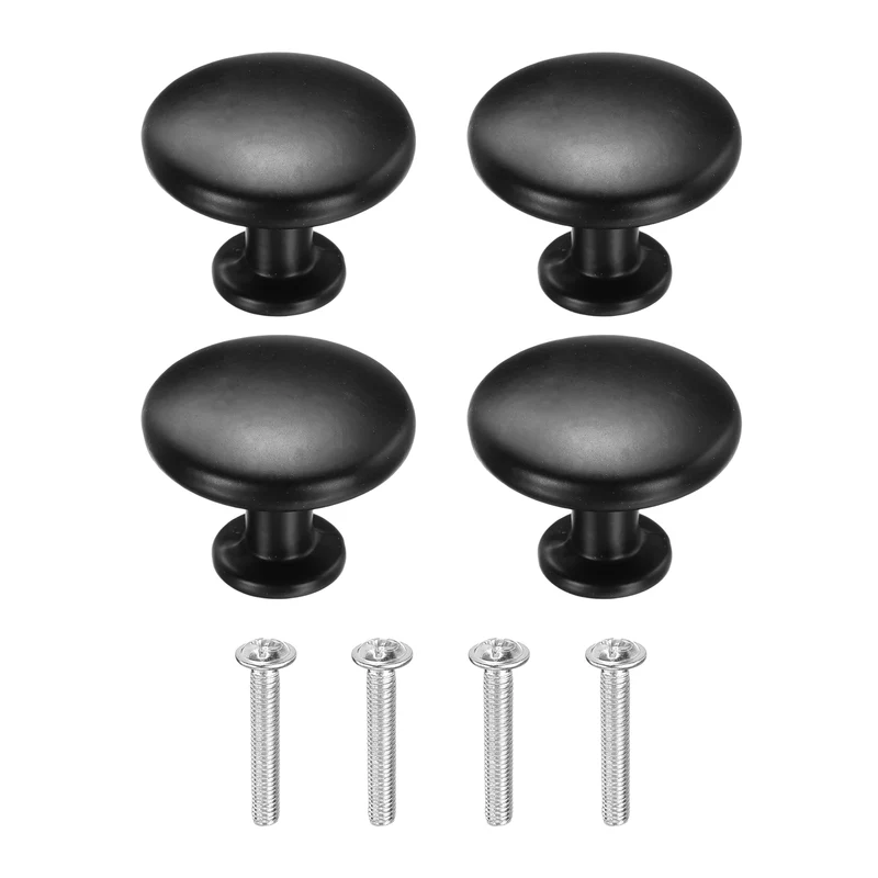 4Pcs Cabinet Knobs, 1.14" Single Hole Round Drawer Knob with Screws, Black
