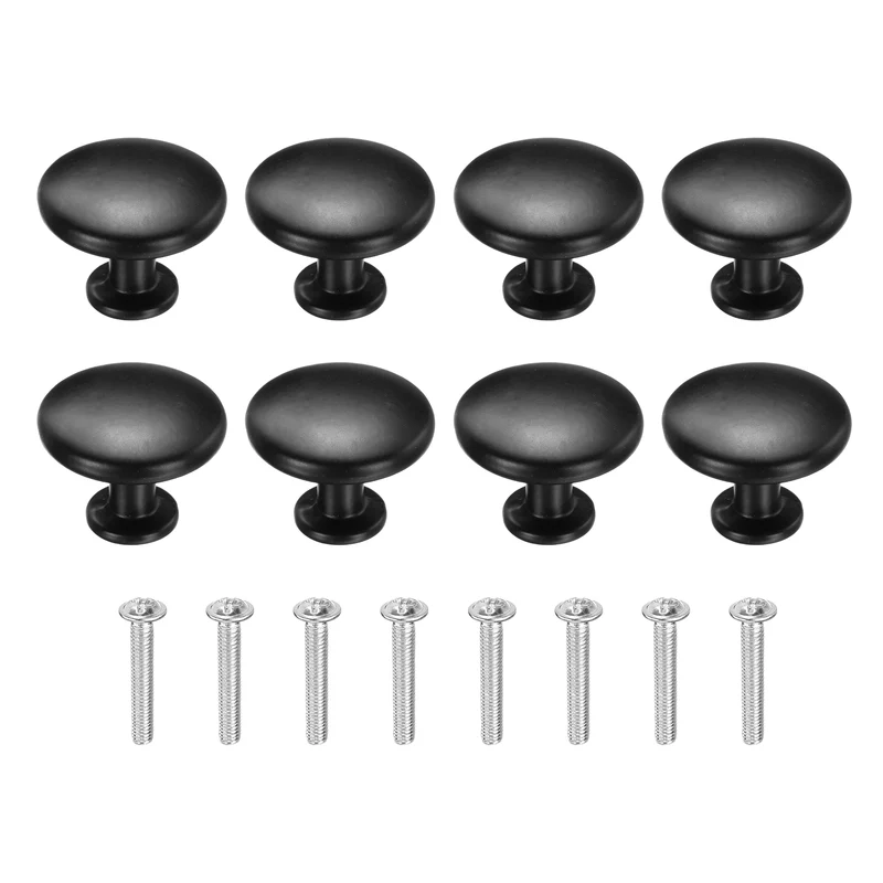 8Pcs Cabinet Knobs, 1.14" Single Hole Round Drawer Knob with Screws, Black