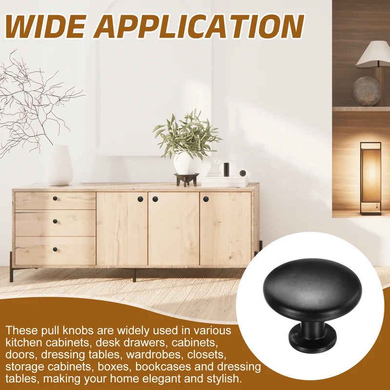 8Pcs Cabinet Knobs, 1.14" Single Hole Round Drawer Knob with Screws, Black