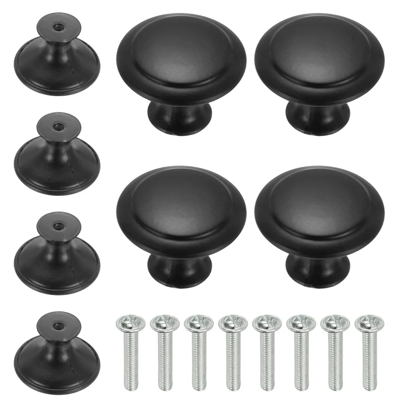 8Pcs Stainless Steel Knobs Single Hole Pull with Screw 30mm Black