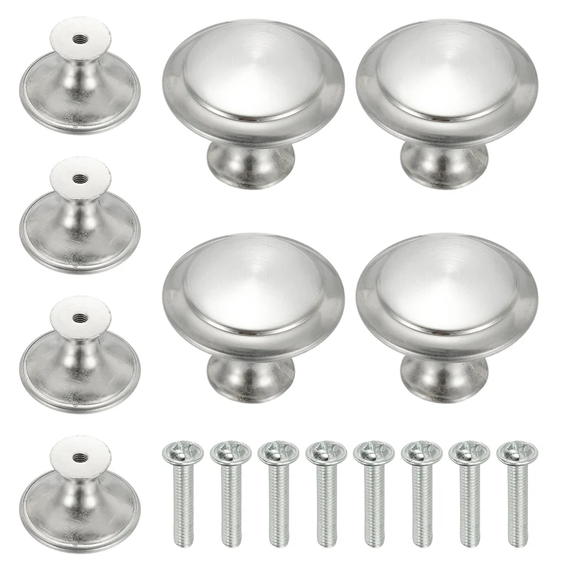 8Pcs Stainless Steel Knobs Single Hole Pull with Screw 30mm Silver